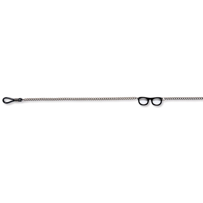 Elegante Metall Brillenkette in Anthrazit mit Mini Brillen Detail Extralang