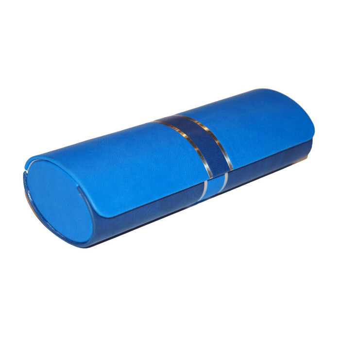 Ovales Hardcase-Brillenetui Kinski mit Magnetverschluss & Zierstreifen - Blau