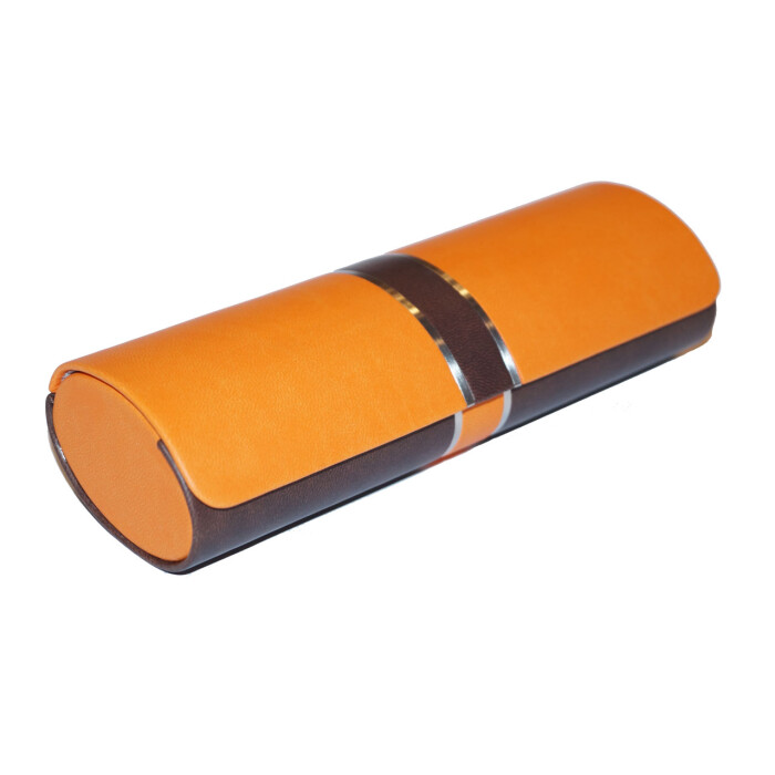 Ovales Hardcase-Brillenetui Kinski mit Magnetverschluss & Zierstreifen - Orange - Braun