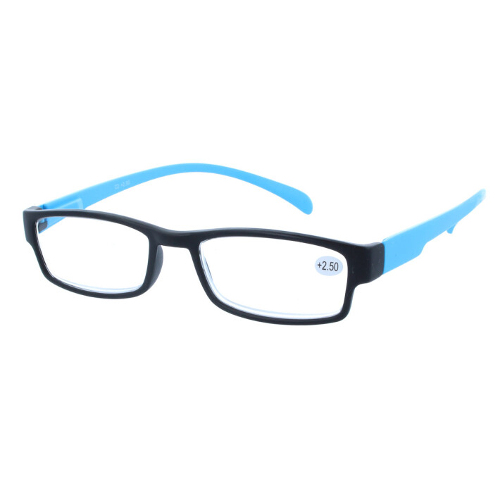 Fertiglesebrille LONG ISLAND mit integrierter Halterung + Federscharnier +2,00 dpt schwarz-hellblau