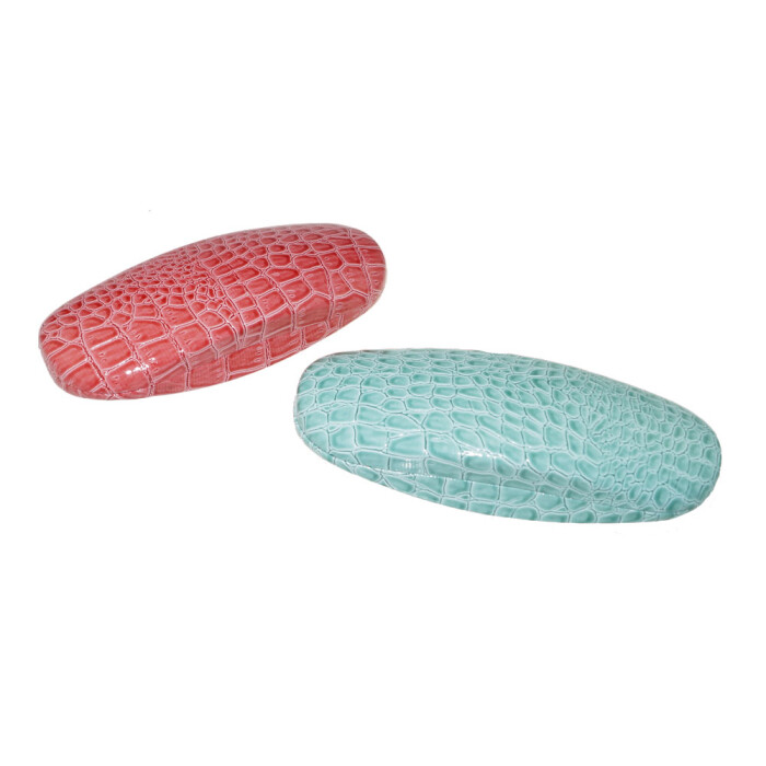 schönes Brillenetui "CROCO" in lachs-rosa und mint