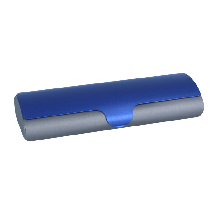 Satiniertes Aluminium Brillenetui "XENA" in Blau - Grau