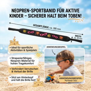Neopren Sportband für Kinder in schwarz mit Print...