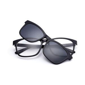 Bifokal - Brille (Zweistärkenbrille) in schwarz mit 3 verschiedenen Sonnenschutz-Clips