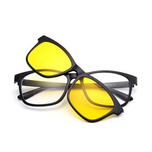 Bifokal - Brille (Zweistärkenbrille) in schwarz mit 3 verschiedenen Sonnenschutz-Clips