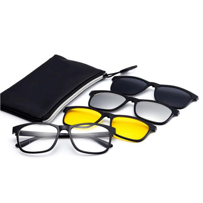 Bifokal - Brille (Zweistärkenbrille) in schwarz mit 3 verschiedenen Sonnenschutz-Clips +1,50 dpt
