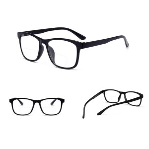Bifokal - Brille (Zweistärkenbrille) in schwarz mit 3 verschiedenen Sonnenschutz-Clips +1,50 dpt