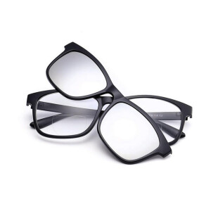 Bifokal - Brille (Zweistärkenbrille) in schwarz mit 3 verschiedenen Sonnenschutz-Clips +2,00 dpt