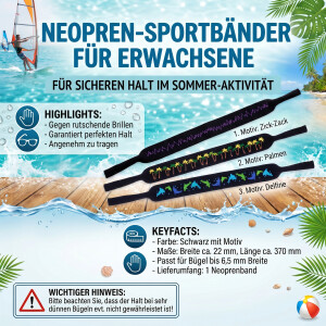 Neopren-Sportband für Brillen mit Motiv in Schwarz