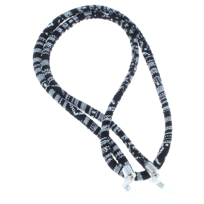 Rundes Brillenband im Ethno-Look aus Baumwolle mit Gummischlaufe in Schwarz