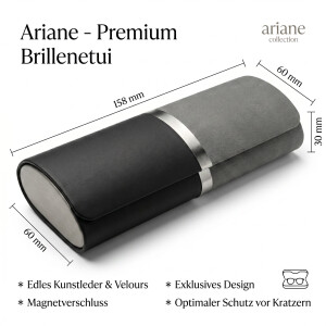 Edles Brillenetui in Lederoptik "Ariane" in Schwarz / Grau