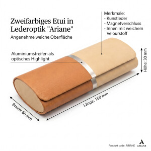 Edles Brillenetui in Lederoptik "Ariane" in Braun / Beige