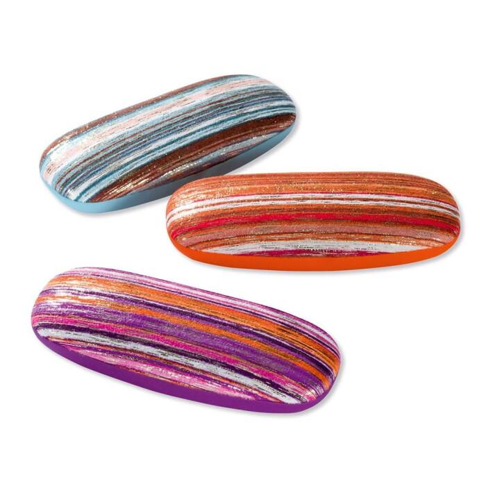 Glänzendes Streifen-Brillenetui "Esmeralda" mit Metallscharnier in verschiedenen Farben