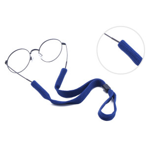 justierbares Sport-Brillenband mit großem,eingelassenem Tube-Endstück in blau
