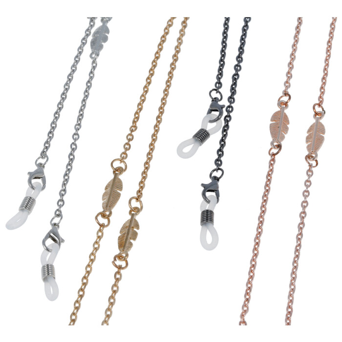 Wunderschöne Glieder-Brillenkette VERONA mit Feder-Details in verschiedenen Farben