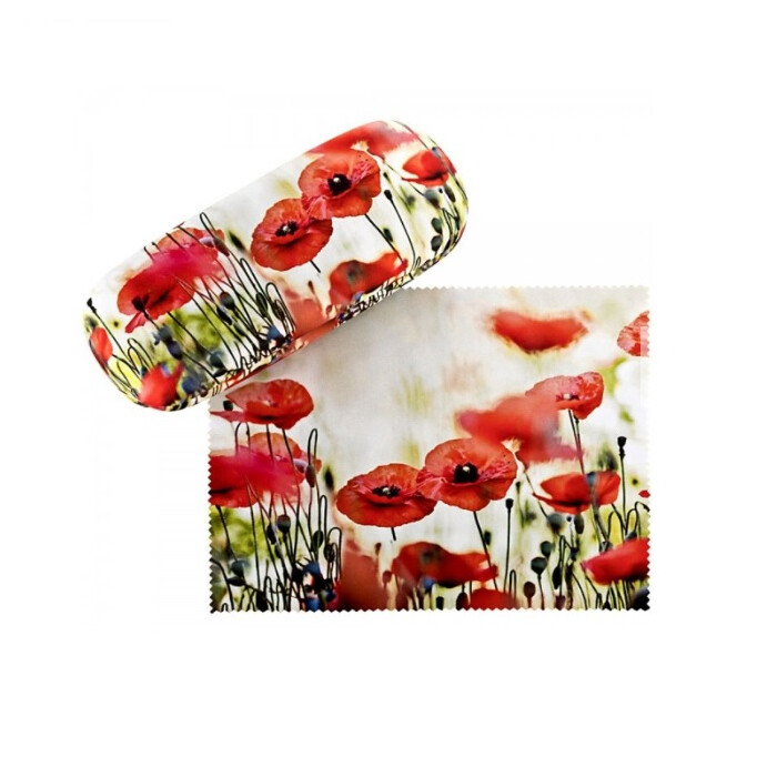 florales Hartschalen-Brillenetui mit weichem Microfaserbezug und Tuch