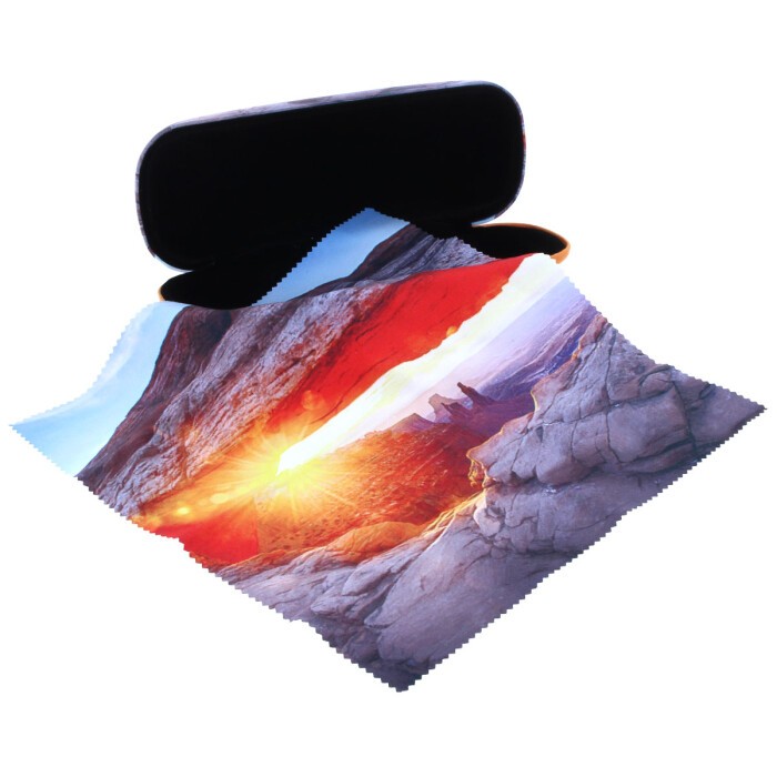 wunderschönes Hartschalen-Motivetui mit passendem Microfasertuch "Sonnenuntergang"