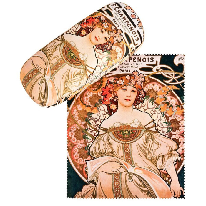 schönes Kunstdruck-Brillenetui mit Tuch von Alfons Maria Mucha - F. Champenois