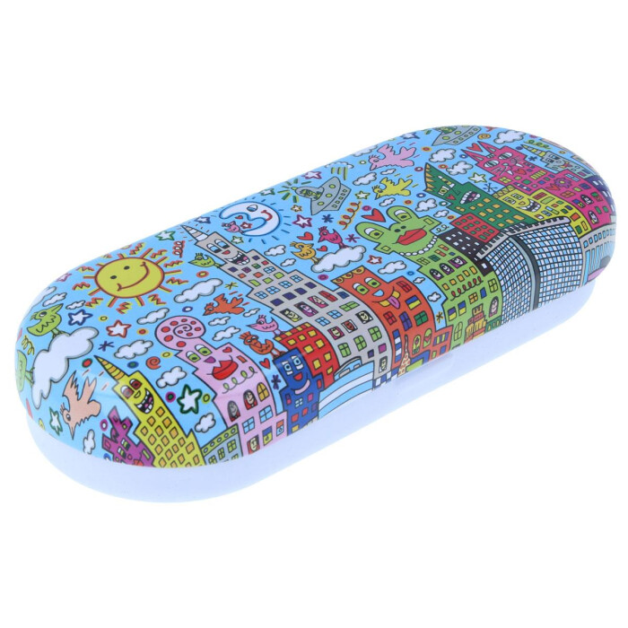 Hartschalen-Brillenetui aus Metall James Rizzi "New York" mit lustigem Comic-Motiv