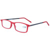 schmale flache Kunststoff - Lesebrille /-hilfe mit Etui rot - schwarz + 2,50