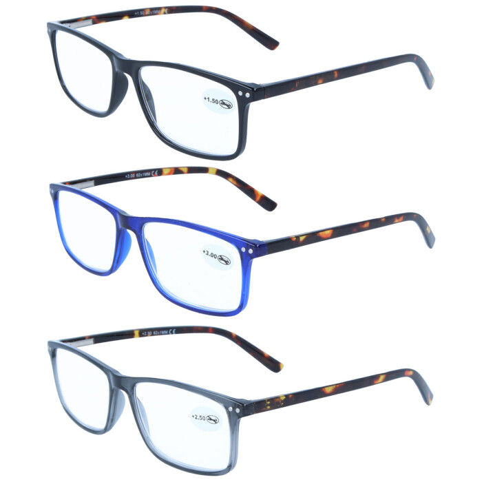 Schicke Kunststofflesebrille / -hilfe BRUNO mit trendigen Bügeln in Havanna-Braun und Federscharnier