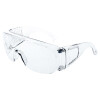 Praktische Schutzbrille aus stabilem Kunststoff mit sehr breiten Bügeln in Transparent