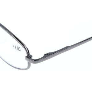 Schicke Lesebrille / -hilfe BENTE aus Metall mit klassischer Form und Federscharnier in Gun - glänzend + 1,50 dpt