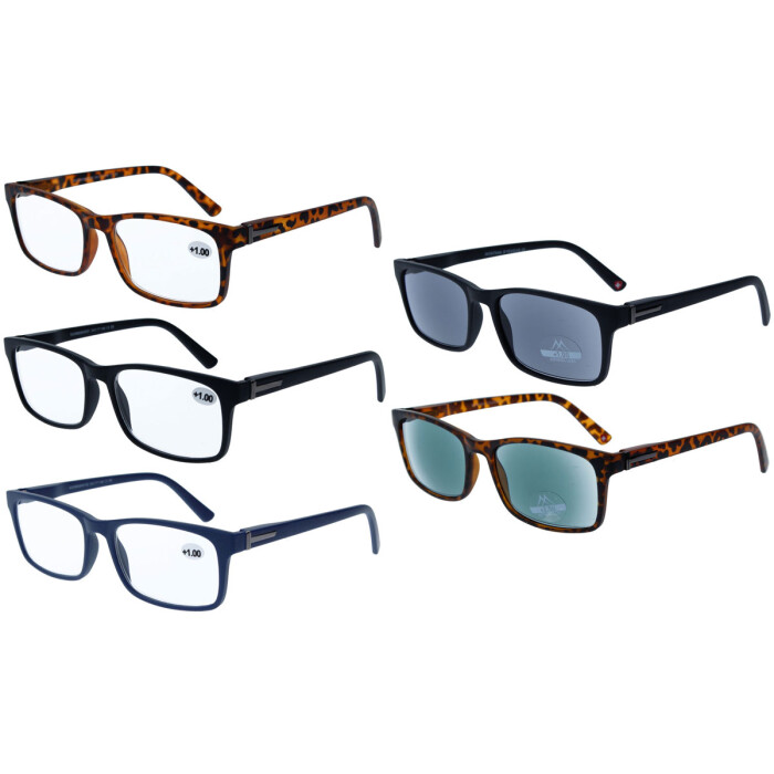 Schicke Kunststofflesebrille RILEY / MR73 mit Federscharnier und Sonnenschutz-Option