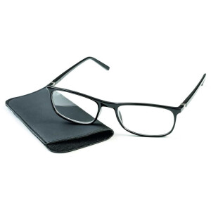 Elegante Lesebrille mit Federscharnier in Schwarz mit Einstecketui + 3,0