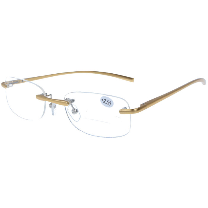 Randlose Bifokalbrille / Lesebrille ALEXIS mit Federscharnier in Gold + 1,00 dpt