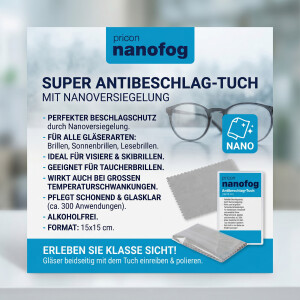 Super Antibeschlag-Tuch mit Nanoversieglung für alle Gläserarten, Visiere, Skibrillen, Taucherbrillen