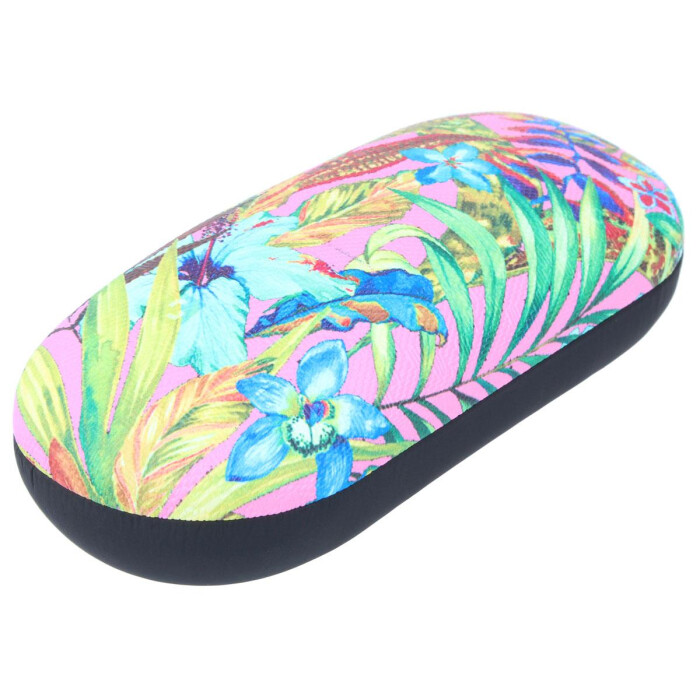 Großes Hartschalen-Etui TROPICAL mit sommerlichem Motiv und Metallscharnier in Pink