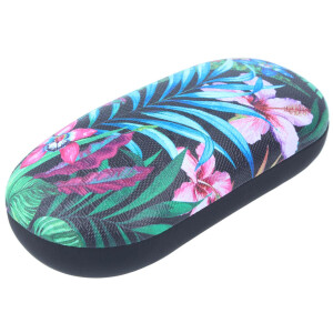 Großes Hartschalen-Etui TROPICAL mit sommerlichem Motiv und Metallscharnier in Schwarz
