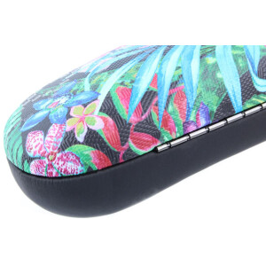 Großes Hartschalen-Etui TROPICAL mit sommerlichem Motiv und Metallscharnier in Schwarz