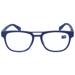 Angesagte Fertiglesebrille / -hilfe PILOT mit Retro-Doppelsteg und Federscharnier in Blau + 1,50 dpt