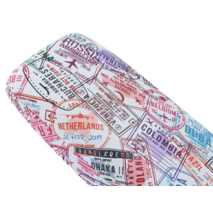 Schönes Hartschalen-Etui TRAVEL mit angesagten Reise-Motiv und Metallscharnier - Stempel