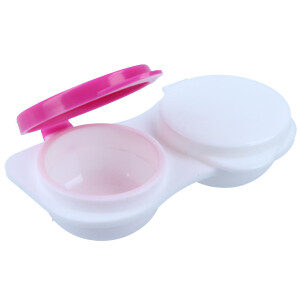 Praktischer Kontaktlinsenbehälter FLIP TOP mit Klappdeckel für weiche Kontaktlinsen in Pink