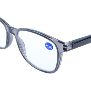 Zeitlose Fertiglesebrille LUCKY aus leichtem Kunststoff mit Federscharnier in Grau + 2,00 dpt