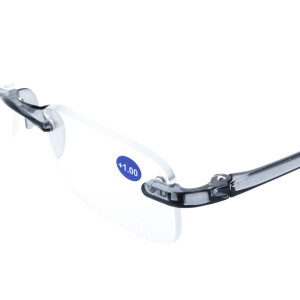 Randlose Fertiglesebrille LIGHT aus hochwertigem Kunststoff mit klassischem Design in Grau + 2,00 dpt